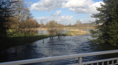 The River Test bankfull at Stockbridge